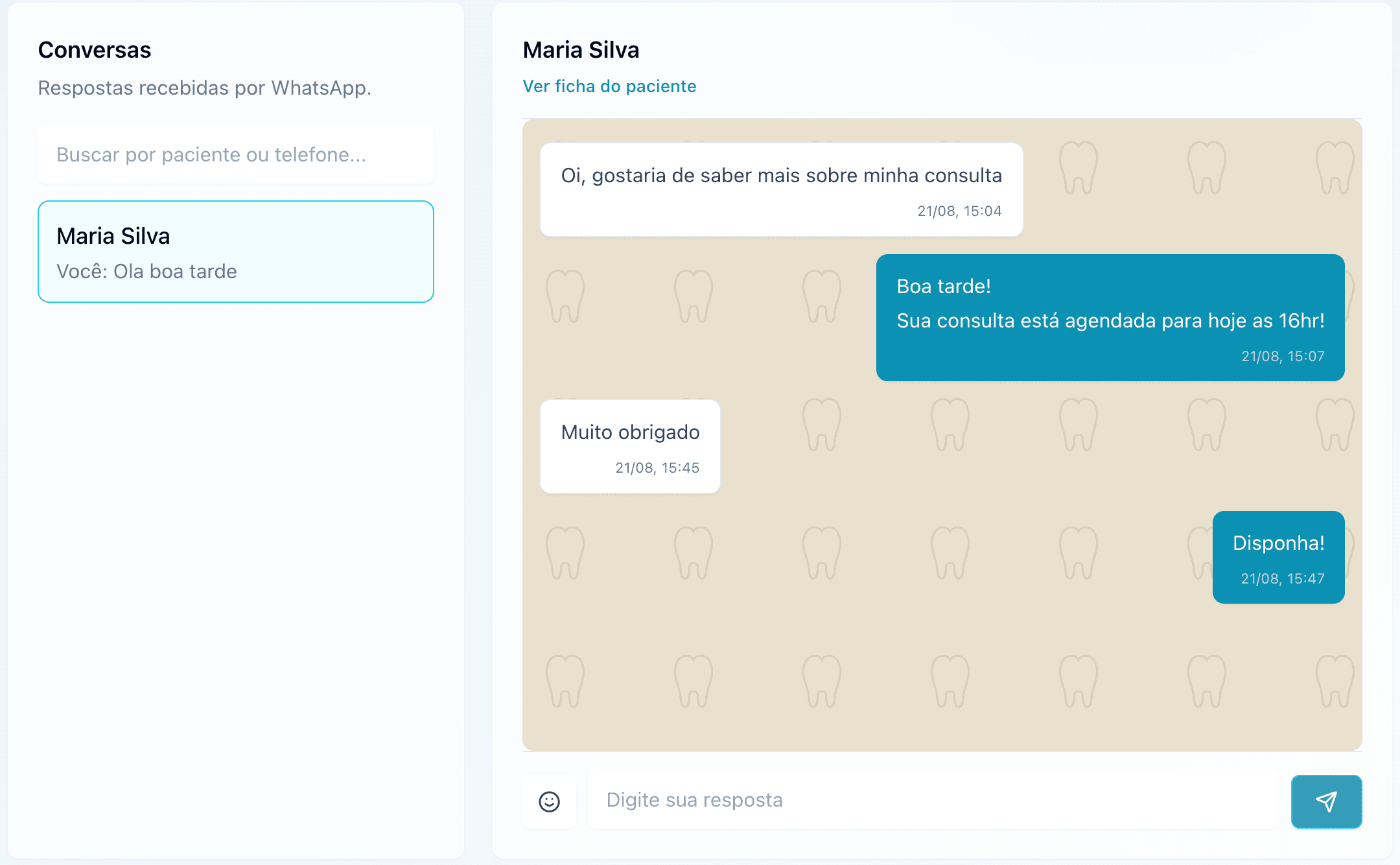 Comunicação por WhatsApp no TeraOdonto